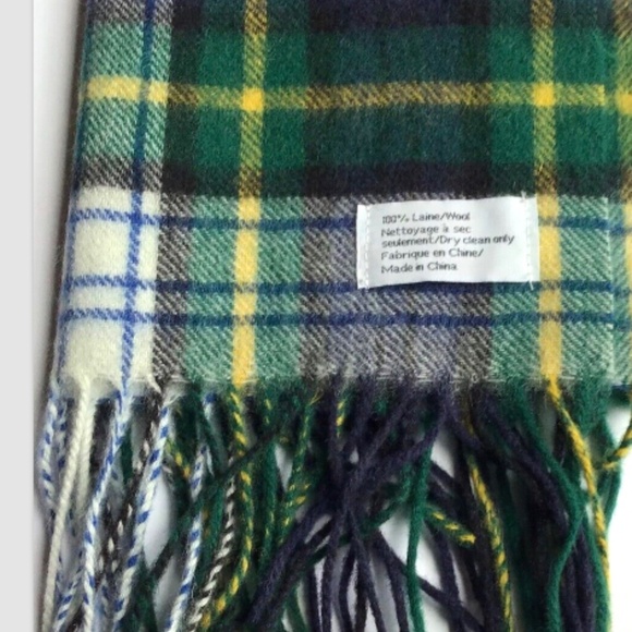 Nice unbranded green plaids   100% wool long  scarf - Picture 3 of 4
